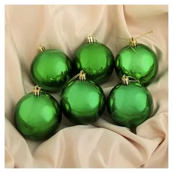 Набор шаров пластик D-8 см, 6 шт "Глянец" зелёный