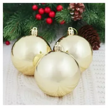 Набор шаров пластик D-8 см, 6 шт "Глянец" золото