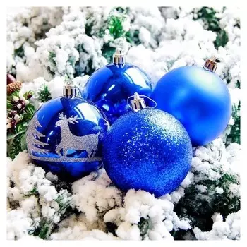 Набор шаров пластик D-8 см, 6 шт "Гордый олень" синий