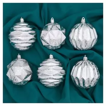 Набор шаров пластик D-8 см, 6 шт "Грани" серебро