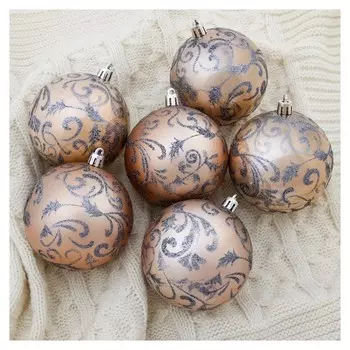 Набор шаров пластик D-8 см, 6 шт "Кассандра" розовое золото