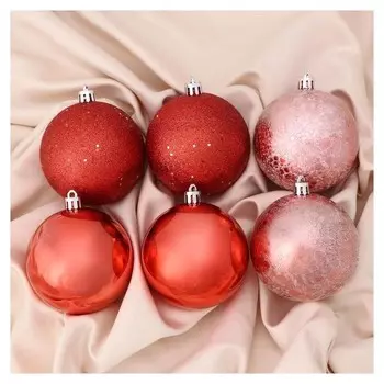 Набор шаров пластик D-8 см, 6 шт "Клоуд блёстки" красный