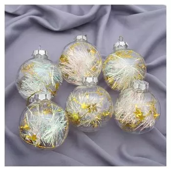 Набор шаров пластик D-8 см, 6 шт "Льдинка - мишура"