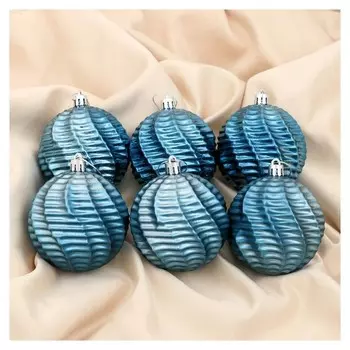 Набор шаров пластик D-8 см, 6 шт "Морские глубины" синий