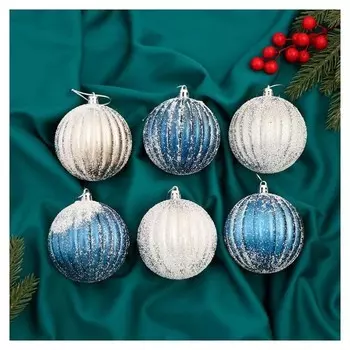 Набор шаров пластик D-8 см, 6 шт "Роксолана" бело-синий