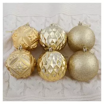 Набор шаров пластик D-8 см, 6 шт "Саманта" золото