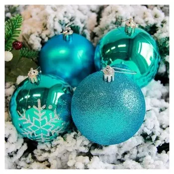 Набор шаров пластик D-8 см, 6 шт "Снежинка" голубой