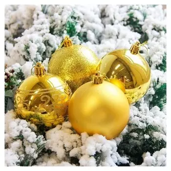 Набор шаров пластик D-8 см, 6 шт "Узор" золото