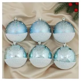 Набор шаров пластик D-8 см, 6 шт "Заснеженный лес" голубой