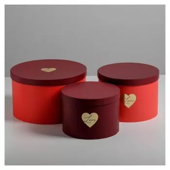 Набор шляпных коробок для цветов 3 в 1 «Красный», 18 × 13 см - 25 × 15 см