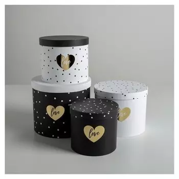 Набор шляпных коробок для цветов 4 в 1 «Чёрно-белый», 14 × 13 см - 20 × 17,5 см