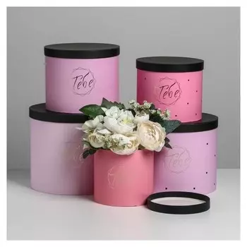 Набор шляпных коробок для цветов 5 в 1 «Чёрно-розовые», 14 × 13 см - 22 × 19,5 см
