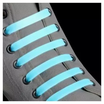 Набор шнурков для обуви, 6 шт, силиконовые, плоские, светящиеся в темноте, 13 мм, 9 см, цвет голубой