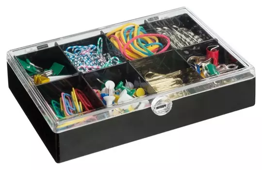 Набор скрепок Attache Selection 8 отд. (Зажимы, скрепки, банк. рез,кноп)