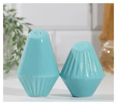 Набор солонка и перечница на подставке "Геометрия", голубой, 13,5 х 10,5 см