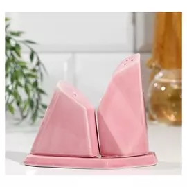 Набор солонка и перечница на подставке "Геометрия", розовый, 13,5 х 10,5 см