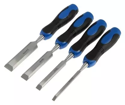 Набор стамесок-долот Tundra, 45 сталь, 2К рукоятка, металлический затыльник, 6-12-18-24 мм