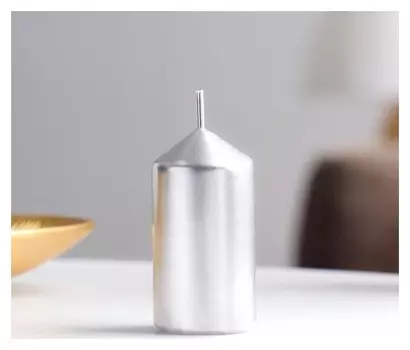 Набор свечей-цилиндров, 3,8х7 см, 4 штуки, серебряный металлик