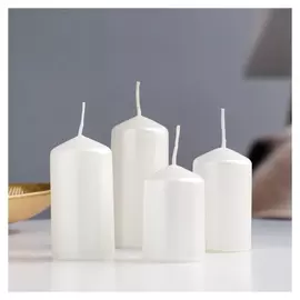 Набор свечей-цилиндров, лакированный, 4х6, 4х75, 4х90, 4х105 см, 4 штуки, жемчужный белый