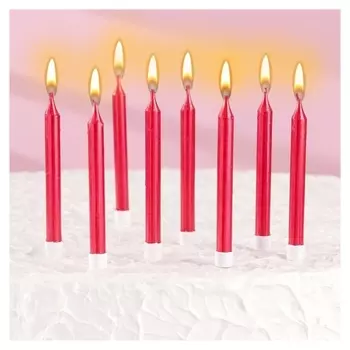 Набор свечей для торта "Манхеттен", 9 см, 8 шт, 24 мин, рубиновый металлик