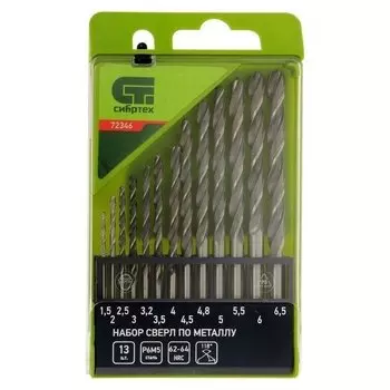 Набор сверл по металлу "Сибртех", 1.5 - 6.5 мм, р6м5, пластиковый кейс, 13 шт