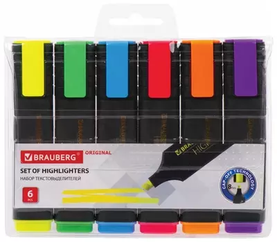 Набор текстовыделителей 6 цветов, Brauberg "Original", линия письма 1-5 мм, 151690