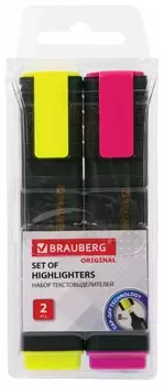 Набор текстовыделителей Brauberg 2 шт., желтый/розовый, "Original", линия 1-5 мм, 151688
