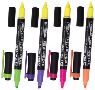 Набор текстовыделителей двусторонних 4 цвета