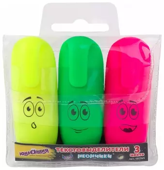 Набор текстовыделителей юнландия 3 шт., мини, "Неончики", линия 1-5 мм, 151764