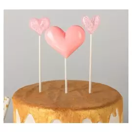 Набор топперов «Сердечки», 3 шт, 13×9,5 см, цвет розовый