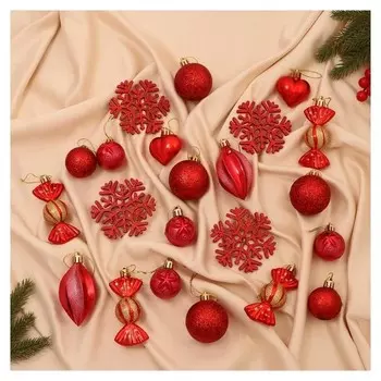 Набор украшений пластик 22 шт "Чудесный день" красный