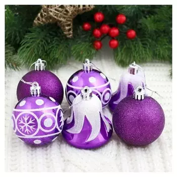 Набор украшений пластик 6 шт "Византия" (4 шара D-6 см, 2 колокольчика) фиолетовый