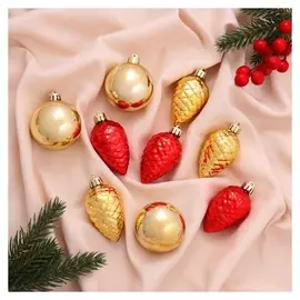 Набор украшений пластик 9 шт "Джоан" красно-золотой