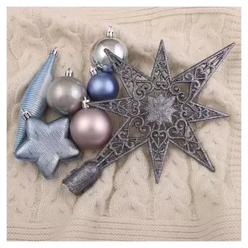 Набор украшений пластик с верхушкой 43 шт "Глория 3" (32 шара, 4 сосульки, 6 звёзд)