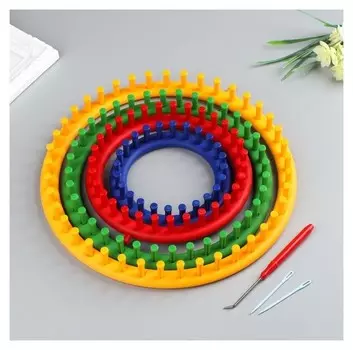 Набор устройств для вязания "Лум", 4 шт. D=14 см, 19 см, 24 см, 30 см, крючок и игла в комплекте