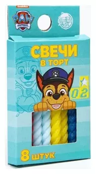 Набор витых свеч в торт 8 шт "С днем рождения" бирюзовый, щенячий патруль