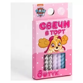 Набор витых свеч в торт 8 шт "С днем рождения" розовый, щенячий патруль