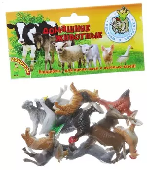 Набор животных "Домашние животные и птицы", 12 штук