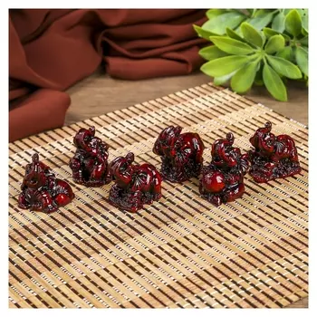 Нэцкэ "Слоны счастья" т. красные набор 6 шт.