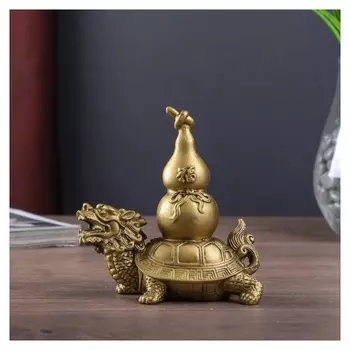 Нэцке полистоун бронза "Драконочерепаха с хулу на панцире" 12,5х11х5,5 см