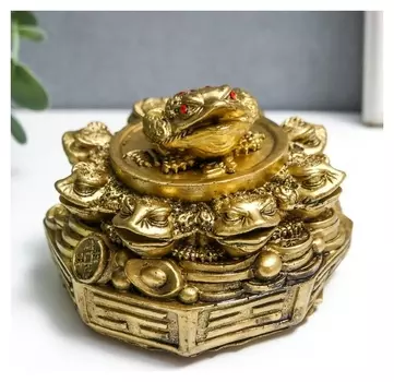 Нэцке полистоун под бронзу "Жаба на жабах вокруг" 7,5х9,2х9,2 см