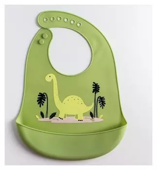 Нагрудник силиконовый, с карманом "Динозавр", цвет зеленый