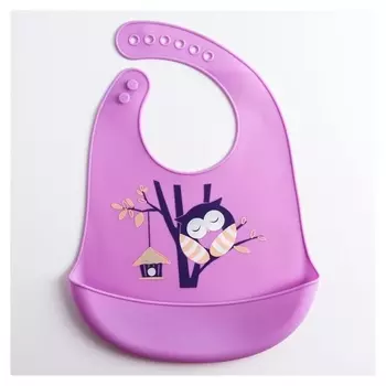 Нагрудник силиконовый, с карманом "Сова", цвет фиолетовый