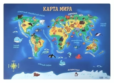 Накладка на стол пластиковая А4 (336 X 250 мм), Calligrata "Карта мира", 500 мкм, обучающая