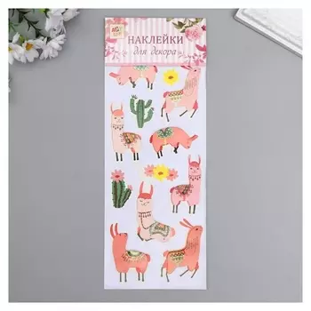 Наклейка бумага "Розовые ламы и кактусы" 28,5х10,5 см