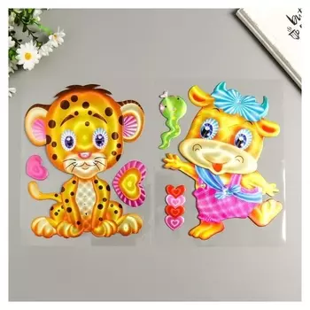 Наклейка бумага "Тигрёнок/коровка" 25х20 см