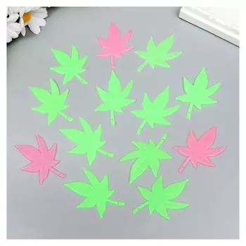 Наклейка фосфорная пластик "Кленовые листья" набор 12 шт 17х12 см
