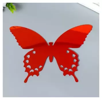 Наклейка интерьерная зеркальная "Бабочка ажурная" красная 21х15 см