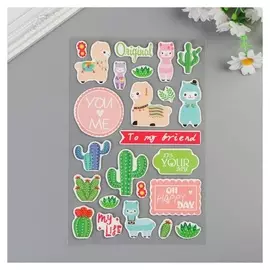 Наклейка картон "Ламы и кактусы" 28х14 см