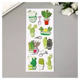 Наклейка картон объёмная "Кактусы/фламинго" 28х10,5 см